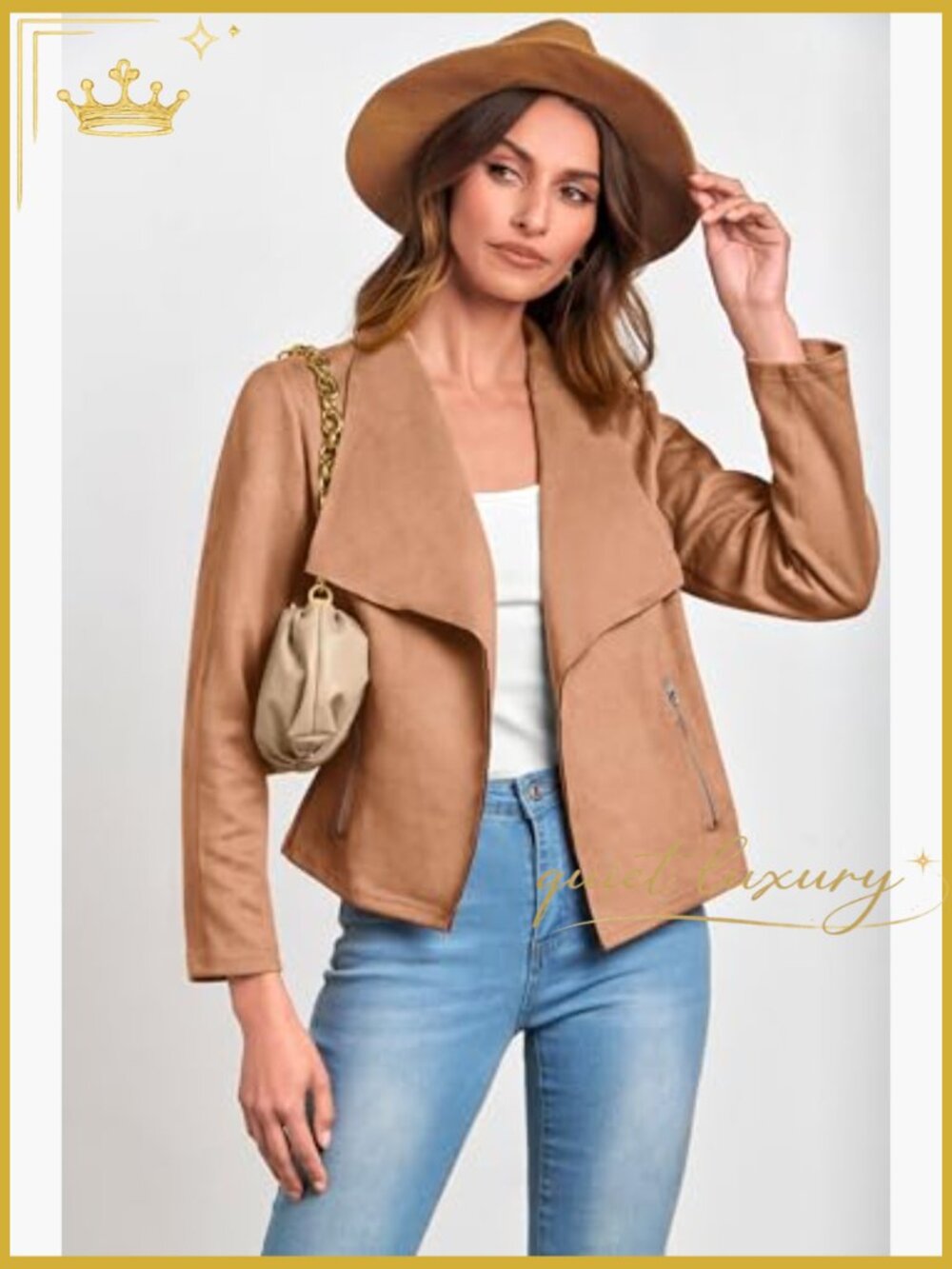 Faux Suede Cropped Jacket Long Sleeve Open Front Coat - Picture 3 of 7